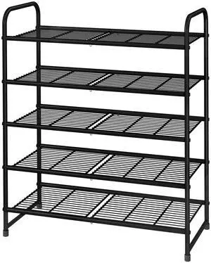 5-Tier Stackable Shoe Rack, Expandable & Adjustable Shoe Organizer Storage Shelf, Wire Grid, Black 5-Tier Stackable Shoe Rack, Expandable & Adjustable Shoe Organizer Storage Shelf, Wire Grid, Black