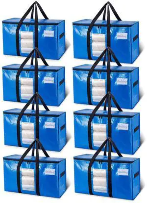 Extra Large Moving Bags, 8 Pack Blue Heavy Duty Totes For Storage with Visible Window, Wrap Around Handles, Storage Bags for Space Saving, Alternative to Moving Boxes Extra Large Moving Bags, 8 Pack Blue Heavy Duty Totes For Storage with Visible Window, Wrap Around Handles, Storage Bags for Space Saving, Alternative to Moving Boxes