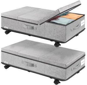Under Bed Storage with Wheels, Rolling Underbed Storage Containers with Lids, Under Bed Shoe Storage Bins Organizer with Reinforced Metal Bottom Support and Three Handles Under Bed Storage with Wheels, Rolling Underbed Storage Containers with Lids, Under Bed Shoe Storage Bins Organizer with Reinforced Metal Bottom Support and Three Handles