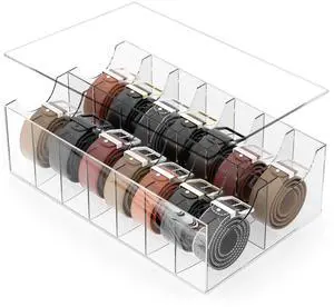 Large Acrylic Belt Organizer, Clear 14 Compartments Storage with Dust Cover, Display Holder for Home Large Acrylic Belt Organizer, Clear 14 Compartments Storage with Dust Cover, Display Holder for Home