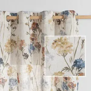 Floral Linen Curtains 84 inch Length 2 Panels Set Summer Flower Patterned Semi Sheer Light Filtering Privacy Farmhouse Grommet Drapes for Living/Dining Room, Yellow, W52 x L84, Pack-2 Floral Linen Curtains 84 inch Length 2 Panels Set Summer Flower Patterned Semi Sheer Light Filtering Privacy Farmhouse Grommet Drapes for Living/Dining Room, Yellow, W52 x L84, Pack-2