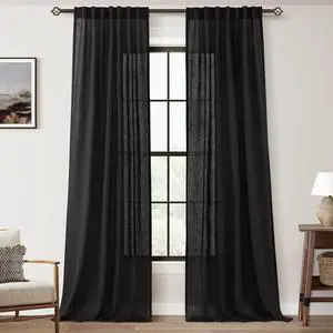 Black Linen Curtains 102 inches Long for Bedroom Back Tab Light Filtering Privacy Semi Sheer Black Curtains Living Room Boho Rustic Farmhouse Cotton Textured Gauze Curtain 2 Panel Set Black Linen Curtains 102 inches Long for Bedroom Back Tab Light Filtering Privacy Semi Sheer Black Curtains Living Room Boho Rustic Farmhouse Cotton Textured Gauze Curtain 2 Panel Set