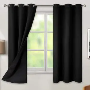 Black Blackout Curtains for Bedroom - Black Out Curtains 63 Inch Long Thermal Insulated Grommet Total Room Darkening Window Drapes for Living Room, 2 Panels, 42 x 63 Inch Black Blackout Curtains for Bedroom - Black Out Curtains 63 Inch Long Thermal Insulated Grommet Total Room Darkening Window Drapes for Living Room, 2 Panels, 42 x 63 Inch