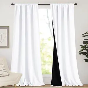 Sturdy Full Shading Curtains for Windows, Super Heavy-Duty Black Lined Blackout Curtains for Bedroom, Privacy Assured Window Treatment (White, Pack of 2, 52-inch W x 95-inch L) Sturdy Full Shading Curtains for Windows, Super Heavy-Duty Black Lined Blackout Curtains for Bedroom, Privacy Assured Window Treatment (White, Pack of 2, 52-inch W x 95-inch L)