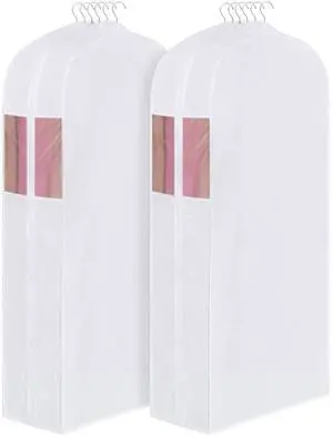 Premium Cotton Garment Bags for Hanging Clothes and Storage, 60 Inch Washable Dress Bags for Gowns Long, Full Zipper Dust Cover with Extra Large 10" Gusset & Clear Window - 2 Pack Premium Cotton Garment Bags for Hanging Clothes and Storage, 60 Inch Washable Dress Bags for Gowns Long, Full Zipper Dust Cover with Extra Large 10" Gusset & Clear Window - 2 Pack