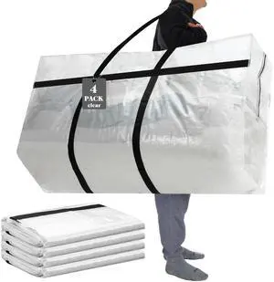 4 Pcs 96 Gallon Extra Large Moving Bags Heavy Duty Storage Bag with Strong Zipper Handle Foldable XXL Jumbo Storage Tote Packing Moving Box for College Dorm Travel Cloth Duffle (Clear) 4 Pcs 96 Gallon Extra Large Moving Bags Heavy Duty Storage Bag with Strong Zipper Handle Foldable XXL Jumbo Storage Tote Packing Moving Box for College Dorm Travel Cloth Duffle (Clear)