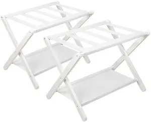 Luggage Rack, Folding Suitcase Stand with Storage Shelf Set of 2, Bamboo Luggage Stand for Guest Room,Bedroon and Hotel,Holds up to 131 lb,Fit Most Luggage Size,White Luggage Rack, Folding Suitcase Stand with Storage Shelf Set of 2, Bamboo Luggage Stand for Guest Room,Bedroon and Hotel,Holds up to 131 lb,Fit Most Luggage Size,White