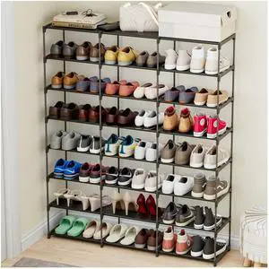 SMILHELTD Large Shoe Rack 3 Row 8 Tier for Entryway Organizer 48 Pairs, Tiered Sneaker Shelves with Dust-Proof Mats, Space Saving Storage for Garage Closet, DIY Assembly, 49.2" W x 50.8" H SMILHELTD Large Shoe Rack 3 Row 8 Tier for Entryway Organizer 48 Pairs, Tiered Sneaker Shelves with Dust-Proof Mats, Space Saving Storage for Garage Closet, DIY Assembly, 49.2" W x 50.8" H