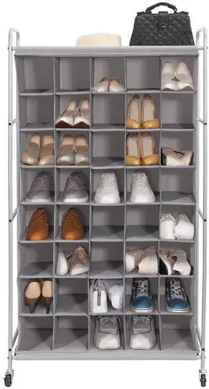 Shoe Cubby Organizer, Free Standing Shoe Cube Rack for Entryway, Bedroom, Apartment, Closet, 40-Cube Gray Shoe Cubby Organizer, Free Standing Shoe Cube Rack for Entryway, Bedroom, Apartment, Closet, 40-Cube Gray