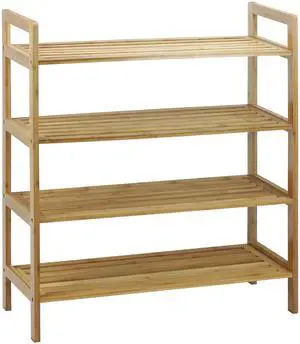 4-Tier Bamboo, Natural Shoe Rack, Medium 4-Tier Bamboo, Natural Shoe Rack, Medium