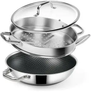 Hybrid 12-Inch Wok with Steamer,Nonstick Stainless Steel Woks & Stir-fry pans with Lid,Stay-Cool Handle,PFOA Free Cookware,Dishwasher and Oven Safe, Works on Induction Hybrid 12-Inch Wok with Steamer,Nonstick Stainless Steel Woks & Stir-fry pans with Lid,Stay-Cool Handle,PFOA Free Cookware,Dishwasher and Oven Safe, Works on Induction