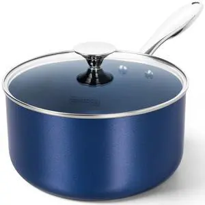 4 Quart Saucepan with Lid, Nonstick Ceramic Sauce Pan with Stainless Steel Handle, 4 Qt Saucepan with Lid Induction Compatible, Oven Safe, Blue 4 Quart Saucepan with Lid, Nonstick Ceramic Sauce Pan with Stainless Steel Handle, 4 Qt Saucepan with Lid Induction Compatible, Oven Safe, Blue