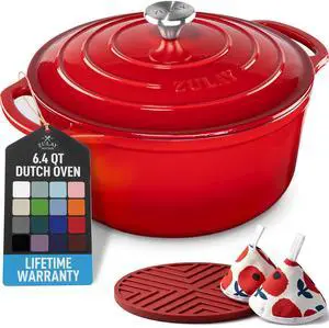 6.4QT Enameled Cast Iron Dutch Oven Pot with Lid, Heat Pad & Trivet, Heavy-Duty Soup Pot for Stews, Braising, Roasting & Sourdough Bread Baking, Oven Safe up to 500°F - Ablaze Red 6.4QT Enameled Cast Iron Dutch Oven Pot with Lid, Heat Pad & Trivet, Heavy-Duty Soup Pot for Stews, Braising, Roasting & Sourdough Bread Baking, Oven Safe up to 500°F - Ablaze Red