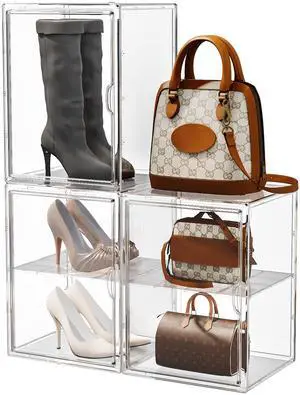 15.75''x11.81''x9.84'' XX-Large Clear Shoe Storage Boxes with Divider, Stackable Plastic Boot Boxes with Magnetic Door, Acrylic display case Box with Lids for Sneaker Purses Handbags Books (3) 15.75''x11.81''x9.84'' XX-Large Clear Shoe Storage Boxes with Divider, Stackable Plastic Boot Boxes with Magnetic Door, Acrylic display case Box with Lids for Sneaker Purses Handbags Books (3)