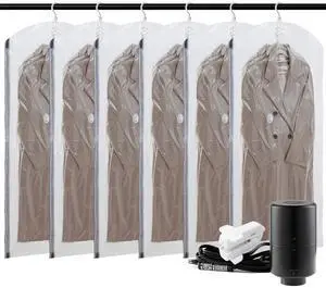 Hanging Vacuum Sealer Suction Space Saver Storage Bags for Clothes Travel with Electric Air Pump And Rolling Slide Clip for Coats, Closet Organizers, 6 Long Hanging Vacuum Sealer Suction Space Saver Storage Bags for Clothes Travel with Electric Air Pump And Rolling Slide Clip for Coats, Closet Organizers, 6 Long