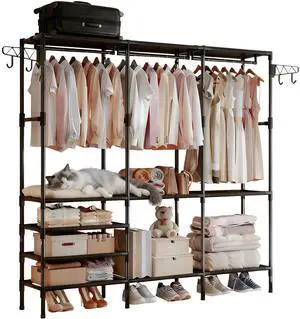Portable Closet,Free Standing Clothes Rack,Clothes Storage Closet,Closet Racks for Hanging Clothes for Hanging Clothes with 4 Hooks,63" L X 14" W X 67" H,Easy to Assembly Portable Closet,Free Standing Clothes Rack,Clothes Storage Closet,Closet Racks for Hanging Clothes for Hanging Clothes with 4 Hooks,63" L X 14" W X 67" H,Easy to Assembly