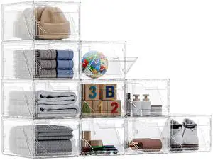10 Pack Upgraded XX-Large Closet Organizers and Storage with Magnetic Door, New structure is more stable, Thicken & Sturdy Clear Stackable Interconnectable Shoe Box for Entryway, Under Bed 10 Pack Upgraded XX-Large Closet Organizers and Storage with Magnetic Door, New structure is more stable, Thicken & Sturdy Clear Stackable Interconnectable Shoe Box for Entryway, Under Bed