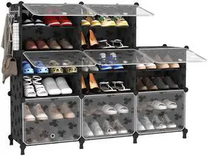 Shoe Rack, 8 Tier Shoe Storage Cabinet 32 Pair Plastic Shoe Shelves Organizer for Closet Bedroom Entryway Black Shoe Rack, 8 Tier Shoe Storage Cabinet 32 Pair Plastic Shoe Shelves Organizer for Closet Bedroom Entryway Black