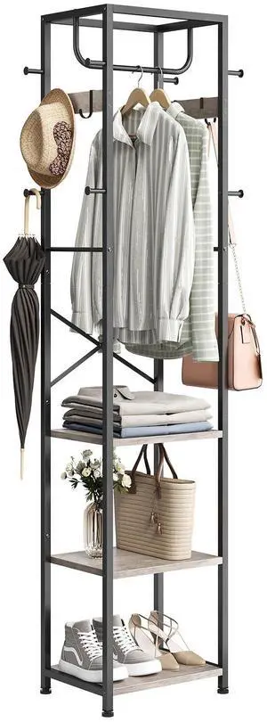 Coat Rack Freestanding, Hall Tree with 3 Storage Shelves and 12 Hooks, Industrial Clothes Rack Stand Organizer for Bedroom, Hallway, Entryway, Office, Living Room, Greige Coat Rack Freestanding, Hall Tree with 3 Storage Shelves and 12 Hooks, Industrial Clothes Rack Stand Organizer for Bedroom, Hallway, Entryway, Office, Living Room, Greige