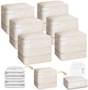 6 Pack Compression Storage Bags - 110L Large Capacity Comforter Storage Bag, 3-Layer Washable Ultra Space Saving Self Compression Organizer Space Bags for Blankets, Sweaters, Sheets, Beige 6 Pack Compression Storage Bags - 110L Large Capacity Comforter Storage Bag, 3-Layer Washable Ultra Space Saving Self Compression Organizer Space Bags for Blankets, Sweaters, Sheets, Beige