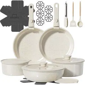 23 Pcs Pots and Pans Set Non Stick, Ceramic Cookware Set Non Toxic with Detachable Handles, Healthy Induction Cookware Oven Safe RV Kitchen Set, PFAS PFOA & PTFE Free, Cream White 23 Pcs Pots and Pans Set Non Stick, Ceramic Cookware Set Non Toxic with Detachable Handles, Healthy Induction Cookware Oven Safe RV Kitchen Set, PFAS PFOA & PTFE Free, Cream White