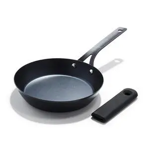Obsidian Pre-Seasoned Carbon Steel, 8" Frying Pan Skillet with Removable Silicone Handle Holder, Induction, Oven Safe, 1.8 Liters, Black Obsidian Pre-Seasoned Carbon Steel, 8" Frying Pan Skillet with Removable Silicone Handle Holder, Induction, Oven Safe, 1.8 Liters, Black