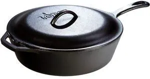Cast Iron Covered Deep Skillet - Pre-Seasoned Deep Cast Iron Skillet with Lid - Heavy-Duty Family Size Frying Pan for Braising, Sautéing, Grilling & Everyday Cooking - 5 Quart Cast Iron Covered Deep Skillet - Pre-Seasoned Deep Cast Iron Skillet with Lid - Heavy-Duty Family Size Frying Pan for Braising, Sautéing, Grilling & Everyday Cooking - 5 Quart