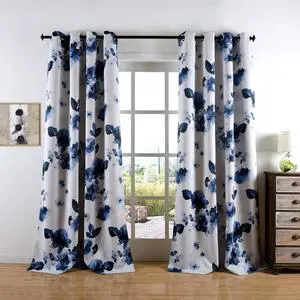 84 Inch Grommet Room Darkening Window Curtain Drapes, Chinese Traditional Ink Painting Stylized Leaves and Flower,Artwork,Deep Blue Print Curtains for Living Room Bedroom and Nursery 84 Inch Grommet Room Darkening Window Curtain Drapes, Chinese Traditional Ink Painting Stylized Leaves and Flower,Artwork,Deep Blue Print Curtains for Living Room Bedroom and Nursery