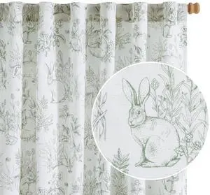 Linen Nursery Curtains 84 inch Long Woodland Wildlife Sage Green Print Drapes for Kid's Room Light Filtering French Country Farmhouse Curtains with Bunny and Forest Design Set of 2 Panels Linen Nursery Curtains 84 inch Long Woodland Wildlife Sage Green Print Drapes for Kid's Room Light Filtering French Country Farmhouse Curtains with Bunny and Forest Design Set of 2 Panels