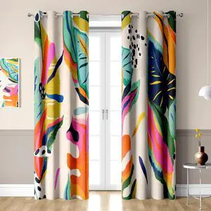 Colorful Black Out Curtains, Boho Floral Abstract Jungle Asthetic Modern Art Blackout Window Curtains Decor for Bedroom, Living Room, Art Gallery Grommet Window Drapes 2 Panel Set, 52"x84" Colorful Black Out Curtains, Boho Floral Abstract Jungle Asthetic Modern Art Blackout Window Curtains Decor for Bedroom, Living Room, Art Gallery Grommet Window Drapes 2 Panel Set, 52"x84"