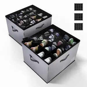 2 Pack Shoe Organizer for Closet, Foldable Fabric Shoe Storage Box with Adjustable Dividers and Clear Dustproof Cover, Large Collapsible Shoe Bins & Containers, Holds up to 32 Pairs, Gray 2 Pack Shoe Organizer for Closet, Foldable Fabric Shoe Storage Box with Adjustable Dividers and Clear Dustproof Cover, Large Collapsible Shoe Bins & Containers, Holds up to 32 Pairs, Gray