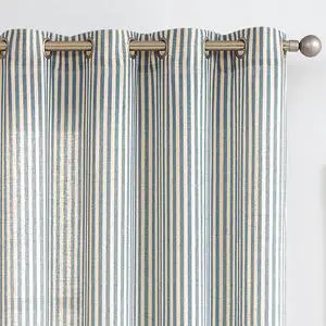 Linen Striped Curtains for Living Room Bedroom Farmhouse Tickingstripe Light Filtering Window Curtains Printed Drapes Grommet Top 2 Panels Blue W50 x L84 Inch Linen Striped Curtains for Living Room Bedroom Farmhouse Tickingstripe Light Filtering Window Curtains Printed Drapes Grommet Top 2 Panels Blue W50 x L84 Inch