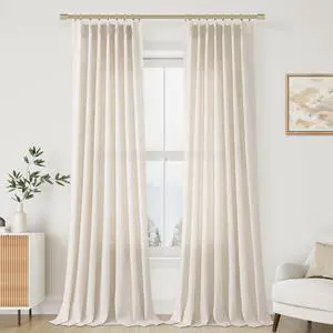 Linen Curtains 96 Inches Long Pinch Pleated Floor to Ceiling for Living Room 8ft Cream Light Filtering Sheer Curtain for Bedroom Back Tab Farmhouse Window Drapes Natural Beige Ivory 40x96, 2 Panels Linen Curtains 96 Inches Long Pinch Pleated Floor to Ceiling for Living Room 8ft Cream Light Filtering Sheer Curtain for Bedroom Back Tab Farmhouse Window Drapes Natural Beige Ivory 40x96, 2 Panels