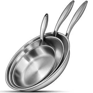 Tri-Ply Stainless Steel Frying Pans Set, 8/10/12 Cooking pans, PFOA&PTFE Free Skillet, Induction Cooking Pan, Dishwasher and Oven Safe, Fast & Even Heat, Heavy Duty and Detachable Handle Tri-Ply Stainless Steel Frying Pans Set, 8/10/12 Cooking pans, PFOA&PTFE Free Skillet, Induction Cooking Pan, Dishwasher and Oven Safe, Fast & Even Heat, Heavy Duty and Detachable Handle