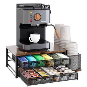 Cup Holder - 60 Capsule Capacity 2 Tier Sliding Pods Storage Drawer with Disposable Cups & Lids Holder, Coffee Bar Station Organizer for Countertop, Black Cup Holder - 60 Capsule Capacity 2 Tier Sliding Pods Storage Drawer with Disposable Cups & Lids Holder, Coffee Bar Station Organizer for Countertop, Black