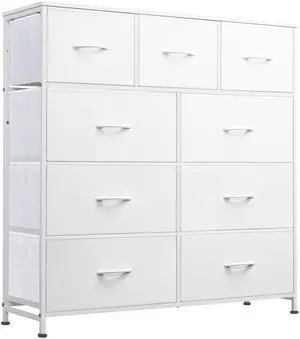 9-Drawer Dresser, Fabric Storage Tower for Bedroom, Hallway, Closet, Tall Chest Organizer Unit for Bedroom with Fabric Bins, Steel Frame, Wood Top, Easy Pull Handle, White 9-Drawer Dresser, Fabric Storage Tower for Bedroom, Hallway, Closet, Tall Chest Organizer Unit for Bedroom with Fabric Bins, Steel Frame, Wood Top, Easy Pull Handle, White