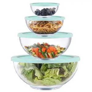 Glass Mixing Bowl Set with Airtight Lids for Kitchen Baking Prepping, Serving, Cooking 0.6QT, 1.1QT, 2.2QT, 4QT Salad Bowl Set with Lids, Dishwasher and Microwavable Safe Glass Mixing Bowl Set with Airtight Lids for Kitchen Baking Prepping, Serving, Cooking 0.6QT, 1.1QT, 2.2QT, 4QT Salad Bowl Set with Lids, Dishwasher and Microwavable Safe