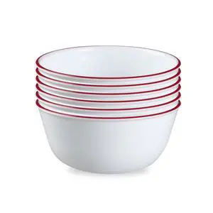 Vitrelle Glass 6-PC Bowls Set, For Soup Cereal & Dessert, Chip-Resistant & Lightweight Bowl Dinnerware Set, Red Banded 28 OZ Vitrelle Glass 6-PC Bowls Set, For Soup Cereal & Dessert, Chip-Resistant & Lightweight Bowl Dinnerware Set, Red Banded 28 OZ
