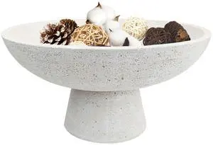 Large Decorative Fruit Bowl - Modern Handcrafted Resin Pedestal Bowl for Kitchen Counter, Entryway Key Holder & Table Centerpiece, Off-White Travertine Stone Bowl Large Decorative Fruit Bowl - Modern Handcrafted Resin Pedestal Bowl for Kitchen Counter, Entryway Key Holder & Table Centerpiece, Off-White Travertine Stone Bowl