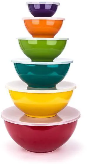 Melamine Mixing Bowls with Lids - 6 Piece Melamine Bowls and 6 Piece Plastic Lids, Multicolor Melamine Mixing Bowls with Lids - 6 Piece Melamine Bowls and 6 Piece Plastic Lids, Multicolor
