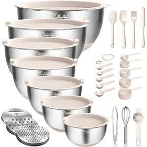 Mixing Bowls with Airtight Lids, 27 PCS Stainless Steel Nesting Bowls, with 3 Grater Attachments, Scale Mark & Non-Slip Bottom, Size 5, 4, 3, 2, 1.5, 1, 0.63QT, Ideal for Mixing & Prepping Mixing Bowls with Airtight Lids, 27 PCS Stainless Steel Nesting Bowls, with 3 Grater Attachments, Scale Mark & Non-Slip Bottom, Size 5, 4, 3, 2, 1.5, 1, 0.63QT, Ideal for Mixing & Prepping
