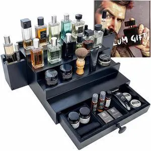 Wooden Cologne Organizer for Men 4 Tier | Black Perfume Holder Shelf for Dresser | High Grade Velvet Lining and Stylish Gift Box | Uncluttered Design Perfume Display Stand Wooden Cologne Organizer for Men 4 Tier | Black Perfume Holder Shelf for Dresser | High Grade Velvet Lining and Stylish Gift Box | Uncluttered Design Perfume Display Stand
