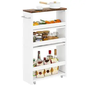 Slim Storage Cart, 4-Tier Skinny Rolling Cart, 5.9" Narrow Utility Trolley with Handle & Lockable Wheels,Thin Shelf for Kitchen, Laundry Room, Bathroom, Small Spaces,Space-Saving WST005W Slim Storage Cart, 4-Tier Skinny Rolling Cart, 5.9" Narrow Utility Trolley with Handle & Lockable Wheels,Thin Shelf for Kitchen, Laundry Room, Bathroom, Small Spaces,Space-Saving WST005W