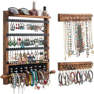 3Pcs Jewelry Organizers and Storage,Wood Earring Organizer,Hanging Jewelry Organizer,Rustic Wall Jewellery Organizer,Wall Mounted Earring Holder for Storage Display Gift (Brown+Black) 3Pcs Jewelry Organizers and Storage,Wood Earring Organizer,Hanging Jewelry Organizer,Rustic Wall Jewellery Organizer,Wall Mounted Earring Holder for Storage Display Gift (Brown+Black)