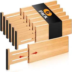 Dresser Drawer Organizers 6 Pack, 4.65'' High Adjustable from 12.5-17 Bamboo Drawer Dividers for Clothing Baby Clothes, Wooden Separators for Dresser Nursery Organization with Soft Foam Ends Dresser Drawer Organizers 6 Pack, 4.65'' High Adjustable from 12.5-17 Bamboo Drawer Dividers for Clothing Baby Clothes, Wooden Separators for Dresser Nursery Organization with Soft Foam Ends