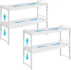 4 Pack Kitchen Cabinet Shelves Organizers, Kitchen Counter Storage Shelf Spice Rack, Expandable Length, Adjustable Height, Stackable, Sturdy 30LBS Bearing, Small Cupboard Tabletop Organizer Shelf Rack 4 Pack Kitchen Cabinet Shelves Organizers, Kitchen Counter Storage Shelf Spice Rack, Expandable Length, Adjustable Height, Stackable, Sturdy 30LBS Bearing, Small Cupboard Tabletop Organizer Shelf Rack