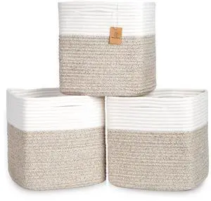 13 Inch Cube Storage Bins Cotton Rope Woven Baskets for Organizing 3-Pack | 13 x 13 Storage Cubes | Fabric Square Storage Baskets for Shelves Organizer, Kids Toy Bins, Closet Baby Nursery 13 Inch Cube Storage Bins Cotton Rope Woven Baskets for Organizing 3-Pack | 13 x 13 Storage Cubes | Fabric Square Storage Baskets for Shelves Organizer, Kids Toy Bins, Closet Baby Nursery