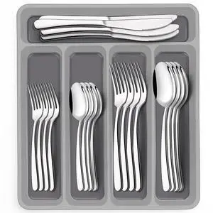 40-Piece Silverware Set with Organizer, Heavy Duty Stainless Steel Flatware Set for 8, Food-Grade Tableware Cutlery Set, Utensil Sets for Home Restaurant, Mirror Finish, Dishwasher Safe 40-Piece Silverware Set with Organizer, Heavy Duty Stainless Steel Flatware Set for 8, Food-Grade Tableware Cutlery Set, Utensil Sets for Home Restaurant, Mirror Finish, Dishwasher Safe