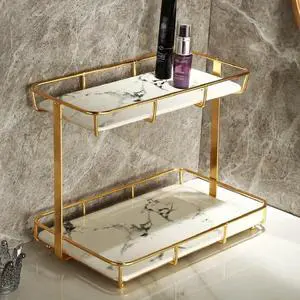 Bathroom Organizer Countertop Perfume Organizer Makeup Organizer Cosmetics Storage Display Rack Vanity Tray Dresser Stainless Steel Gold Shelf White Marble Ceramic Tray Bathroom Organizer Countertop Perfume Organizer Makeup Organizer Cosmetics Storage Display Rack Vanity Tray Dresser Stainless Steel Gold Shelf White Marble Ceramic Tray