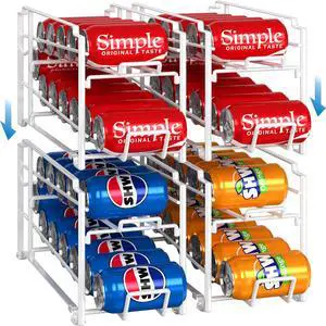 Soda Can Organizer Stackable Rack Dispenser for Pantry/Refrigerator, White, 4 Pack Soda Can Organizer Stackable Rack Dispenser for Pantry/Refrigerator, White, 4 Pack